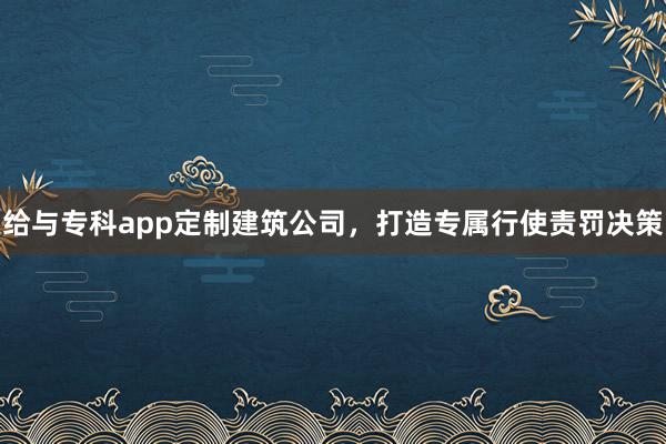 给与专科app定制建筑公司，打造专属行使责罚决策